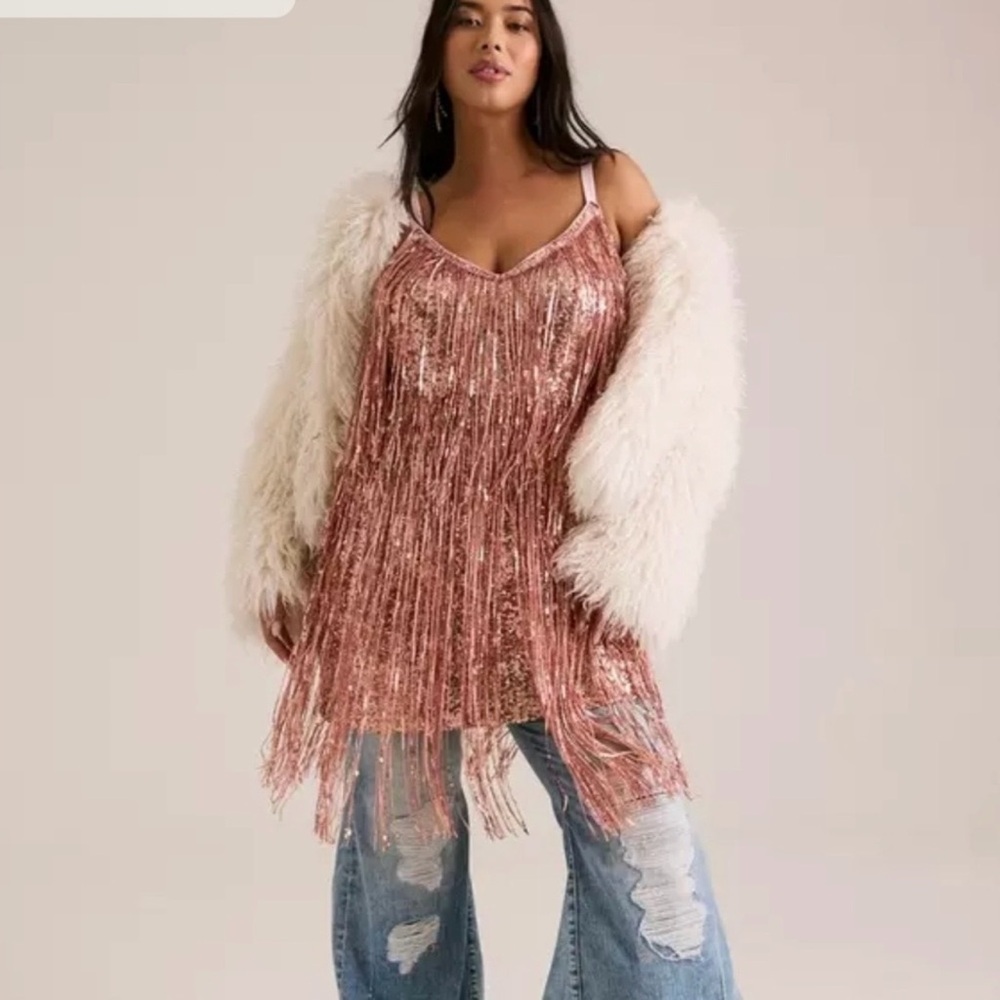 Torrid Festi Rose Gold Sequin Fringe Mini Dress